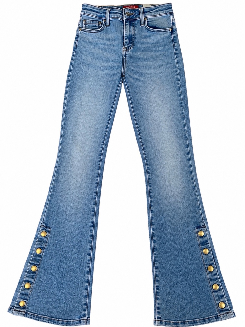 GUESS Beatrix High Rise Bootcut Jeans Light Wash Snap Button Hem Size 26 ECU